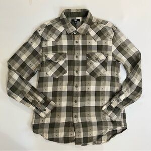 Frye Jacquard Flannel Shirt Green Plaid Long Sleeve Mens Sz Medium